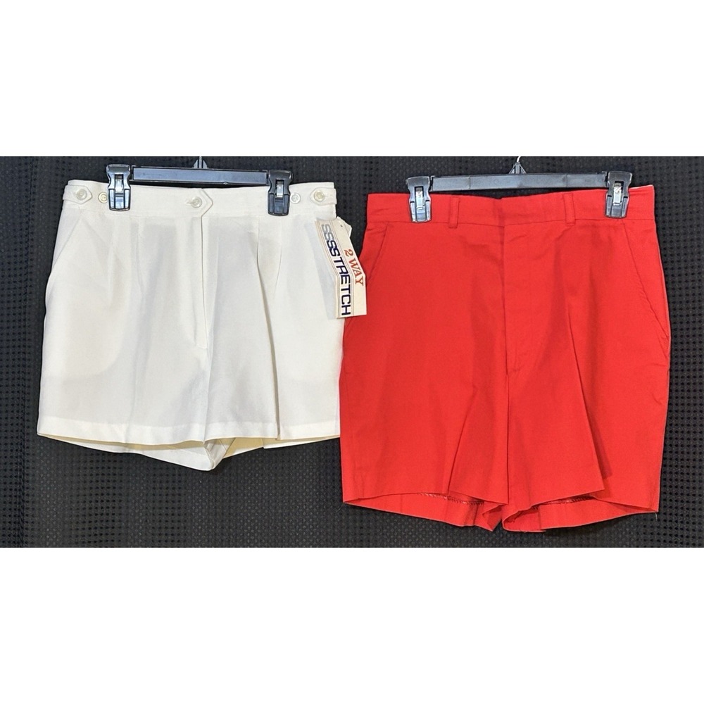 Vtg  Women's Polyester/Blend Shorts LOT of 2 Pair Red & White Size 30 Waist USA